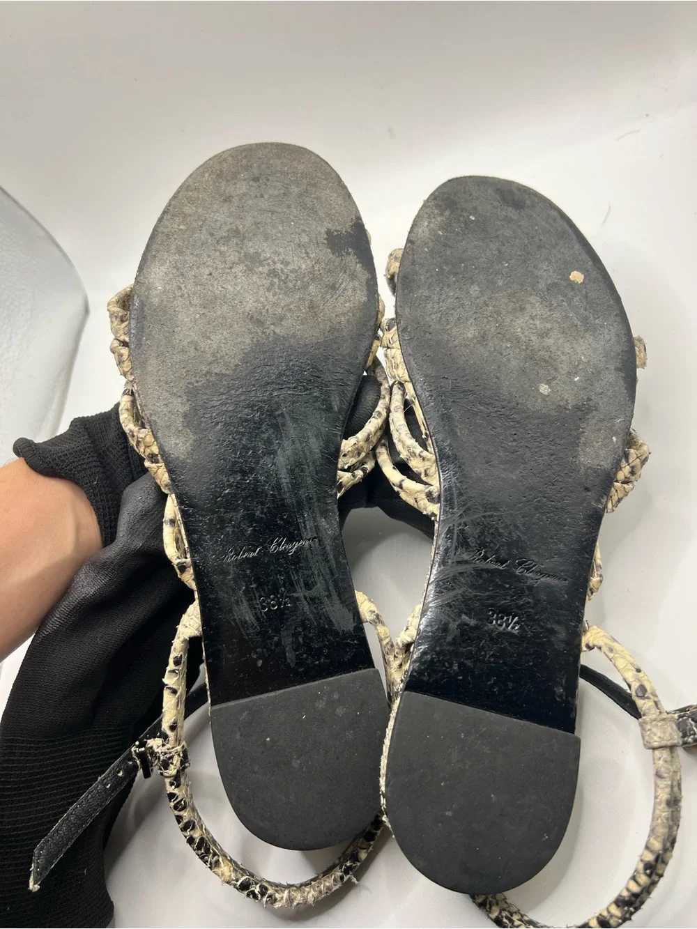 Robert Clergerie Snake-Print Braided Ankle-Strap Sandals - Black & Cream